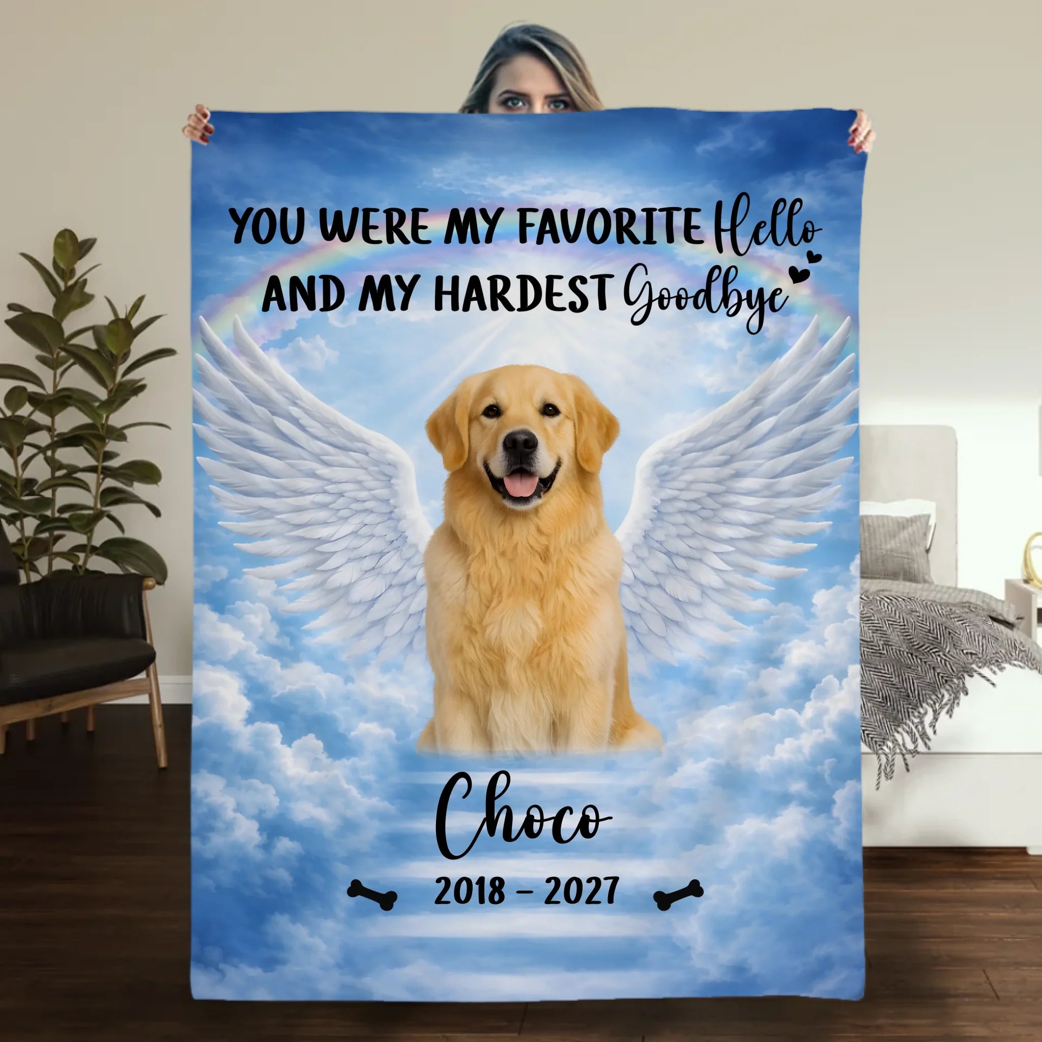 Dog Memorial Gifts Blanket - Custom Photo Remembrance with Rainbow Bridge - 89Prints