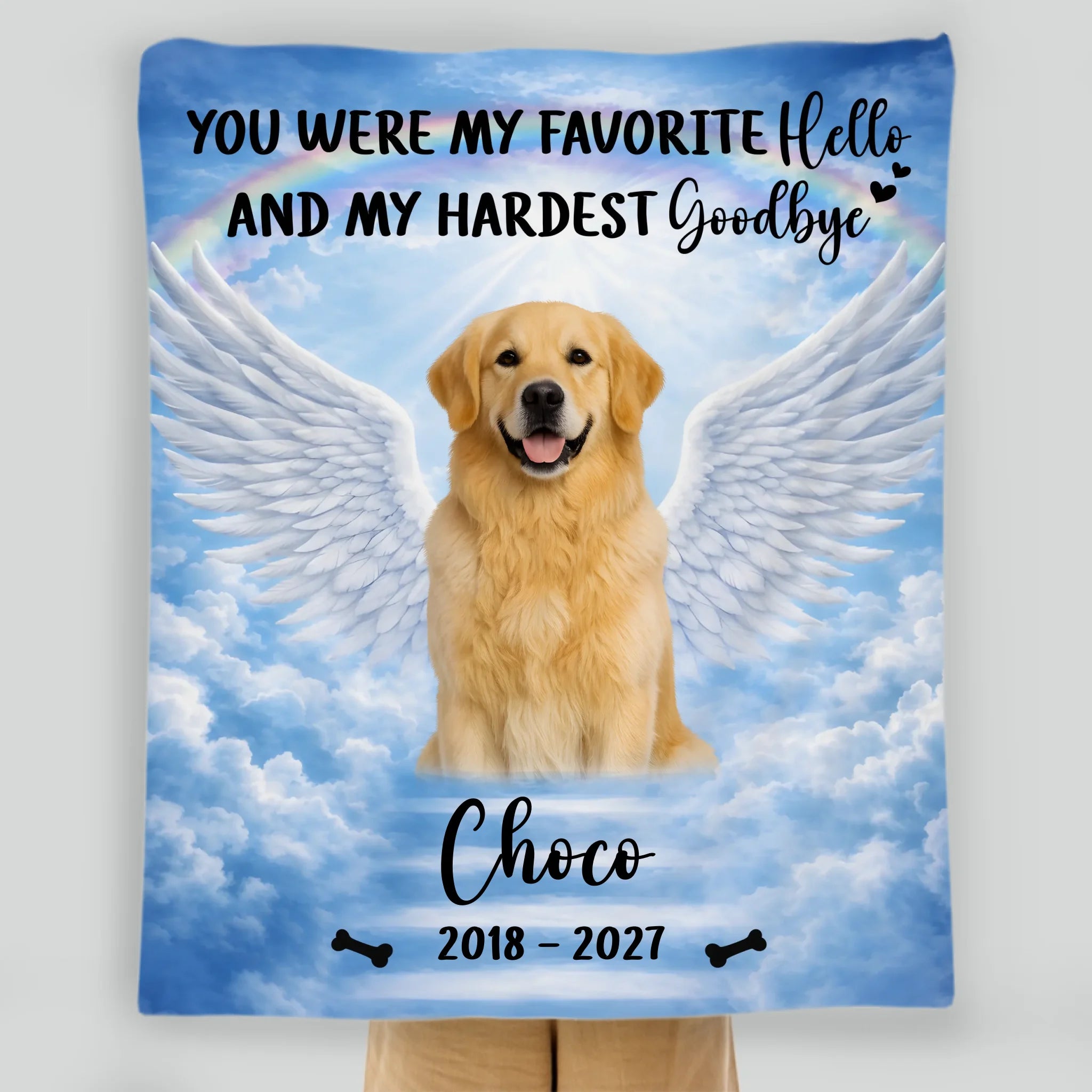 Dog Memorial Gifts Blanket - Custom Photo Remembrance with Rainbow Bridge - 89Prints