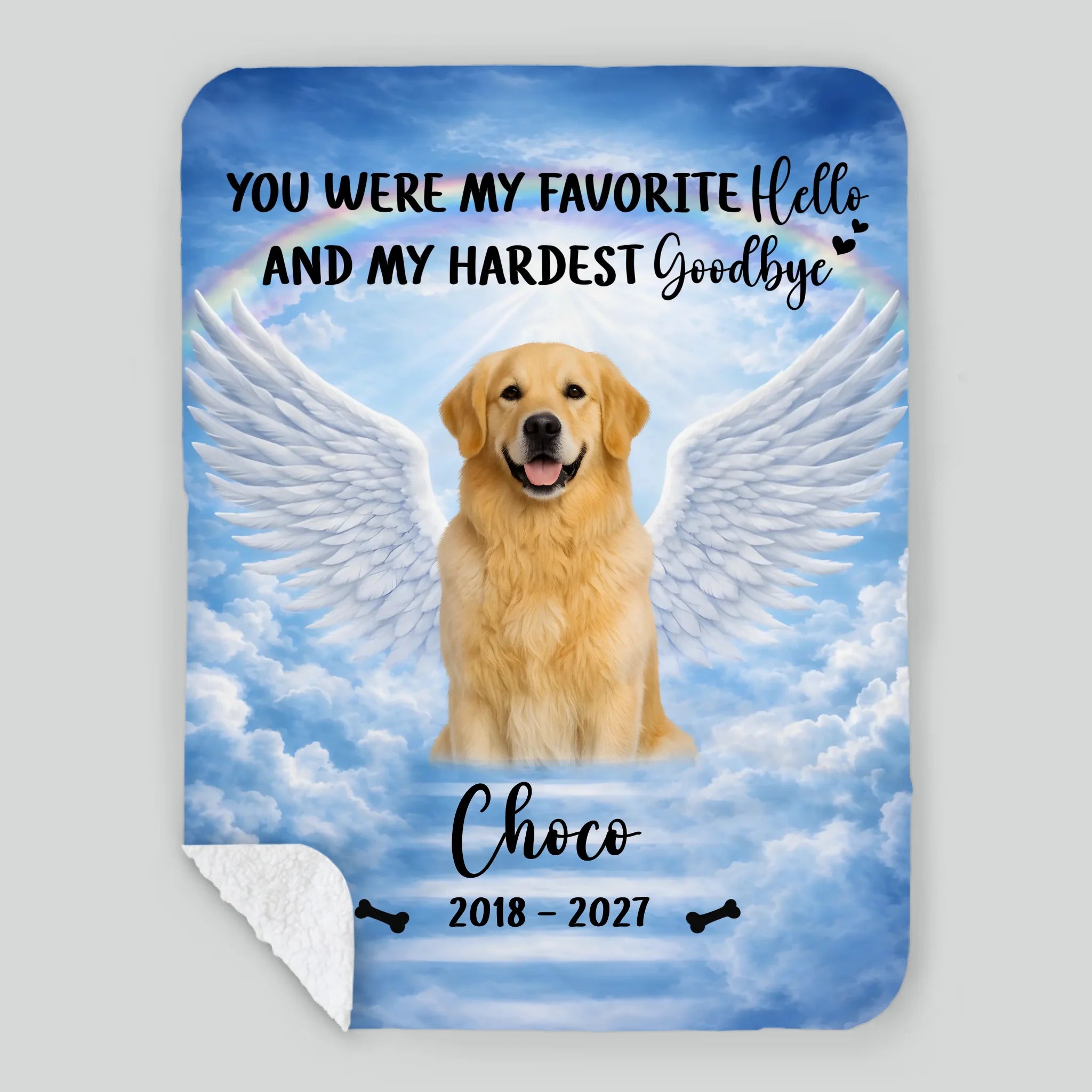 Dog Memorial Gifts Blanket - Custom Photo Remembrance with Rainbow Bridge - 89Prints