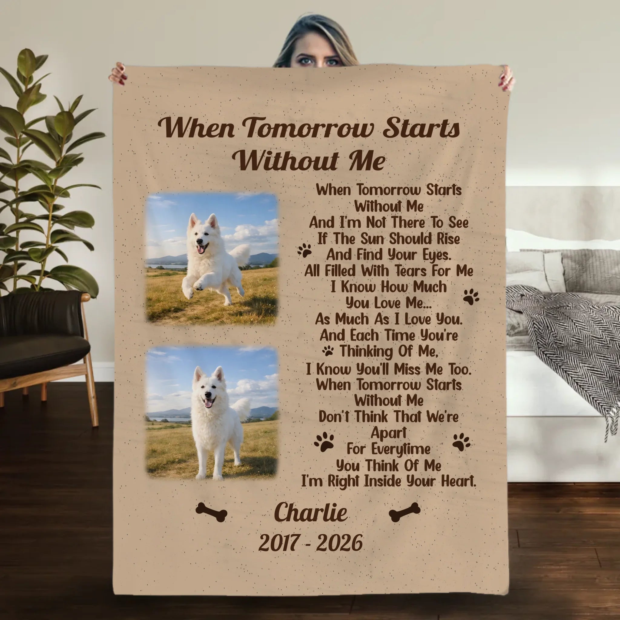 Personalised Sherpa Dog Blanket - Photo Memorial Gift, When Tomorrow Starts Without Me - 89Prints
