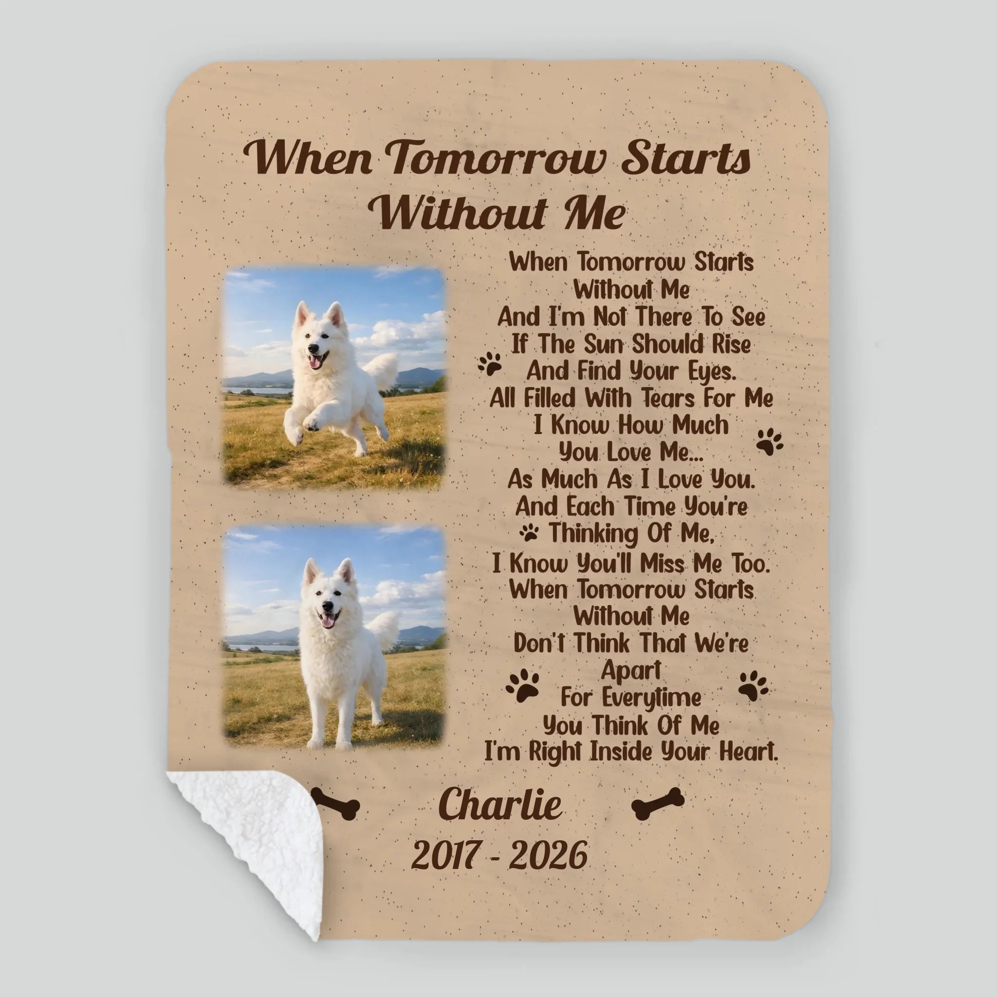 Personalised Sherpa Dog Blanket - Photo Memorial Gift, When Tomorrow Starts Without Me - 89Prints