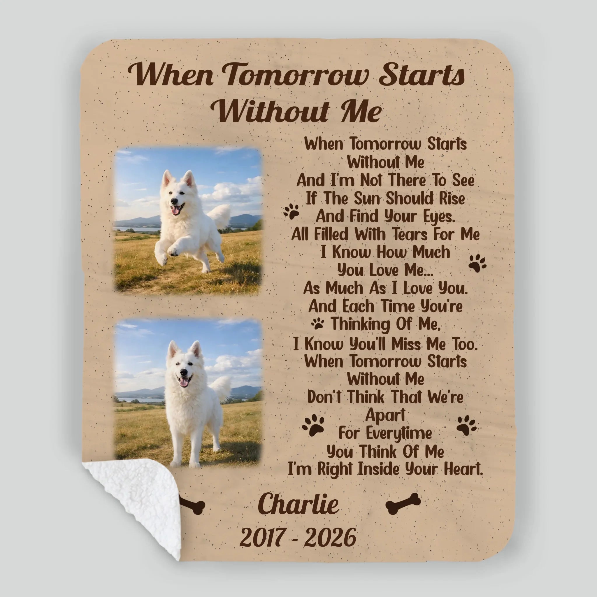 Personalised Sherpa Dog Blanket - Photo Memorial Gift, When Tomorrow Starts Without Me - 89Prints