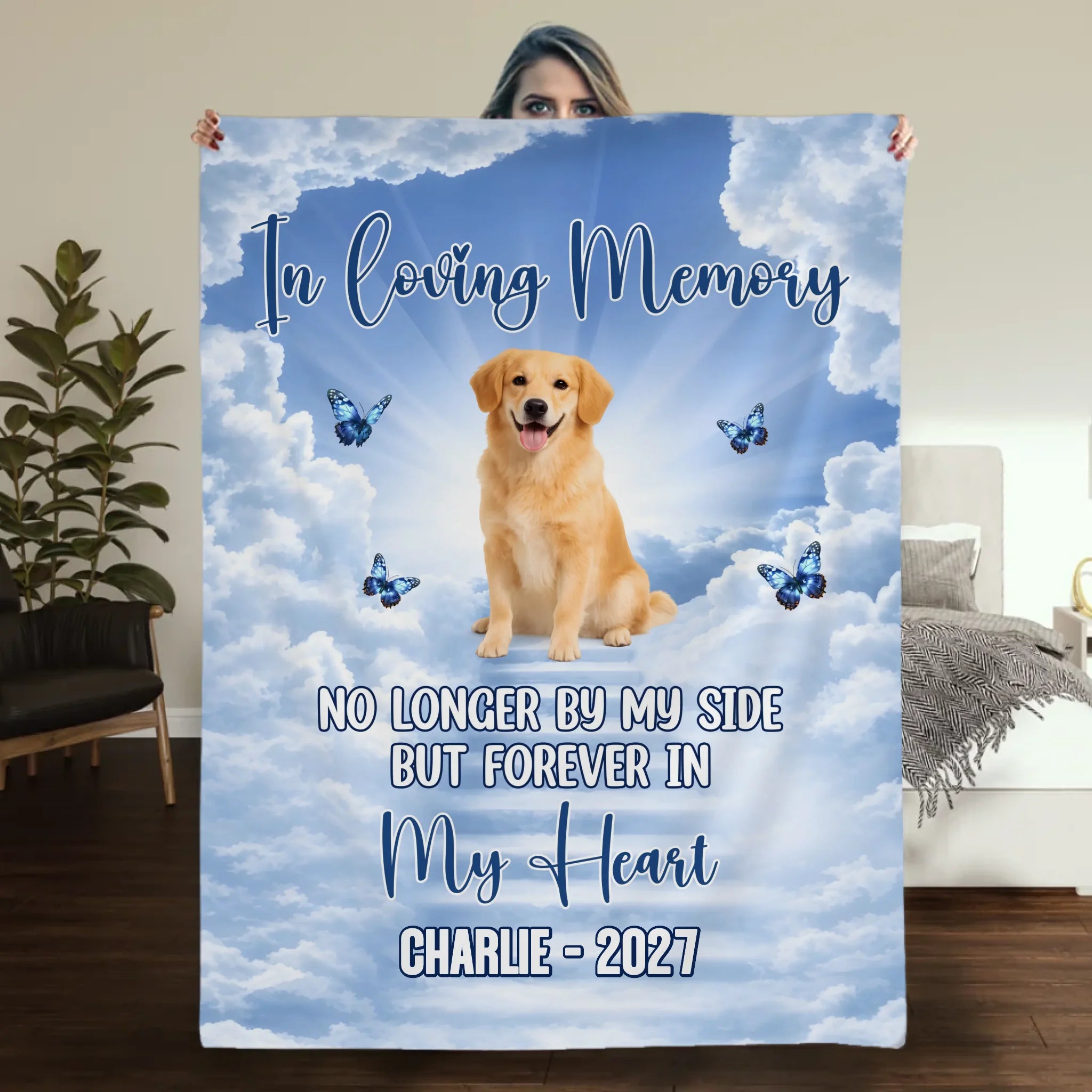 Custom Dog Blanket With Name - Heavenly Angel Pet Remembrance Gift For Dog Lovers - 89Prints