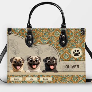 Custom Pug Lover Leather Handbag - Vintage Floral Tile Pattern Dog Gift | 89Prints