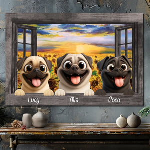 Personalized Pug Lover Canvas – Sunflower Field Window Frame Art | 89Prints