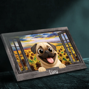 Personalized Pug Lover Canvas – Sunflower Field Window Frame Art | 89Prints