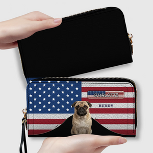 Custom Pug Photo Wallet - Personalized Name American Flag Patriotic Purse For Dog Lovers | 89Prints