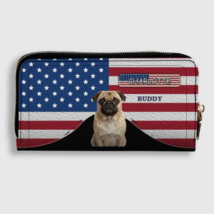 Custom Pug Photo Wallet - Personalized Name American Flag Patriotic Purse For Dog Lovers | 89Prints
