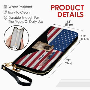 Custom Pug Photo Wallet - Personalized Name American Flag Patriotic Purse For Dog Lovers | 89Prints