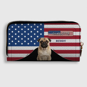 Custom Pug Photo Wallet - Personalized Name American Flag Patriotic Purse For Dog Lovers | 89Prints