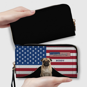Custom Pug Photo Wallet - Personalized Name American Flag Patriotic Purse For Dog Lovers | 89Prints