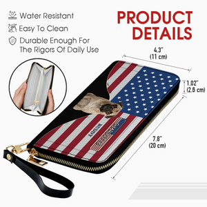 Custom Pug Photo Wallet - Personalized Name American Flag Patriotic Purse For Dog Lovers | 89Prints
