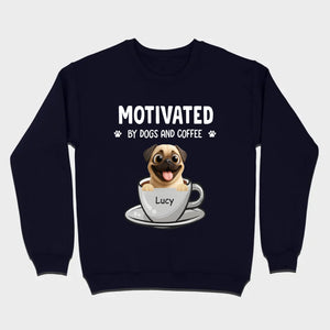 Custom Pug Basic Tee – Motivated By Dogs And Coffee T-Shirt | 89Prints