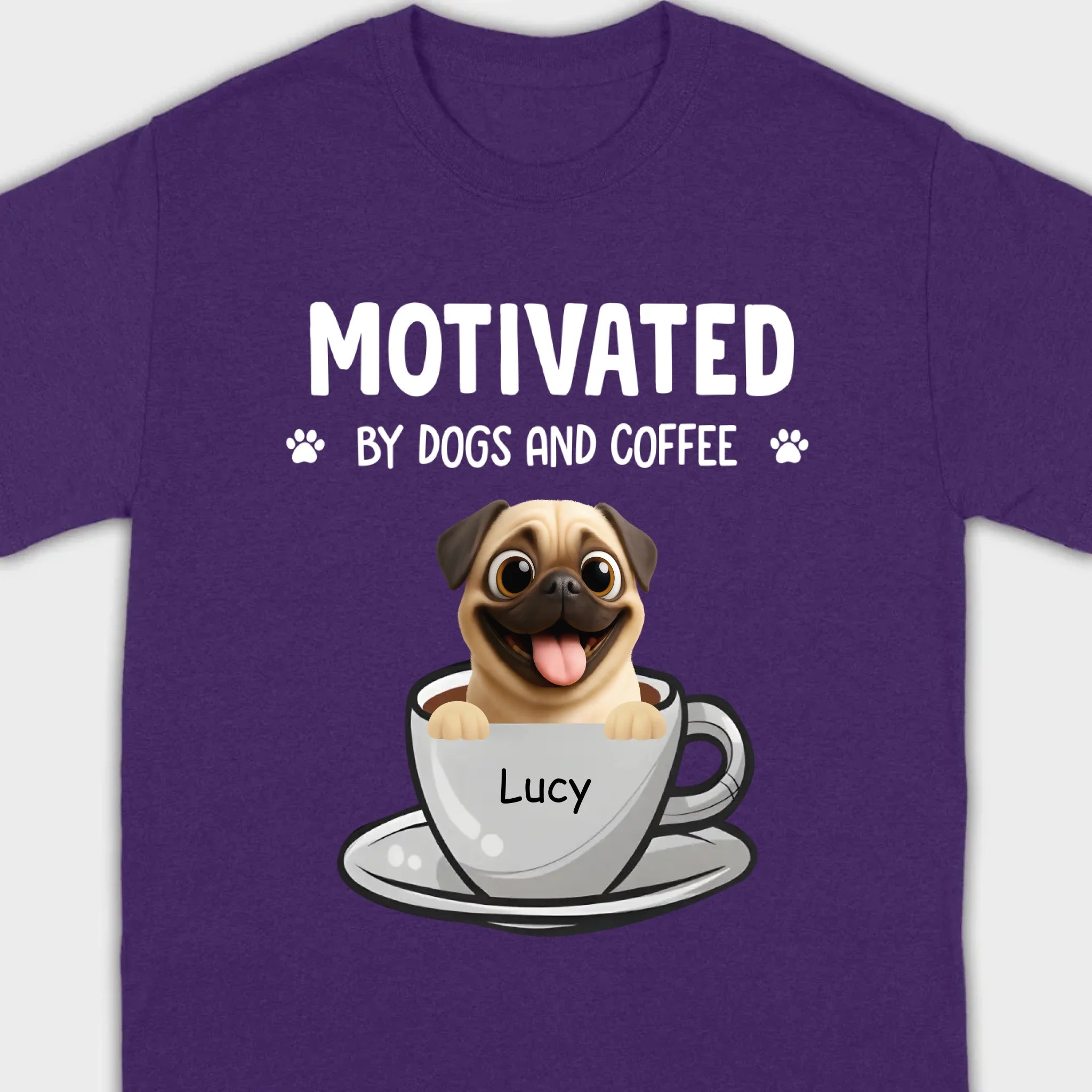 Custom Pug Basic Tee – Motivated By Dogs And Coffee T-Shirt | 89Prints
