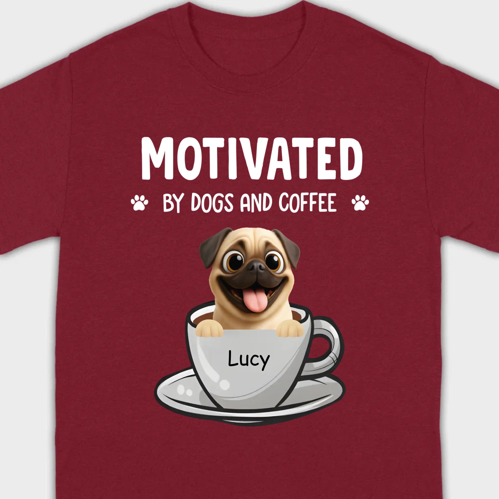 Custom Pug Basic Tee – Motivated By Dogs And Coffee T-Shirt | 89Prints