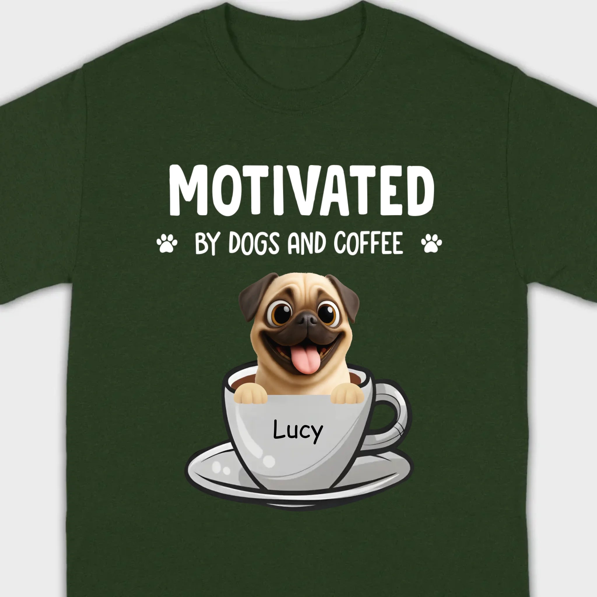 Custom Pug Basic Tee – Motivated By Dogs And Coffee T-Shirt | 89Prints