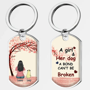 Custom Pug Keychain – “A Girl & Her Dog A Bond Can’t Be Broken” With Personalized Names | 89Prints