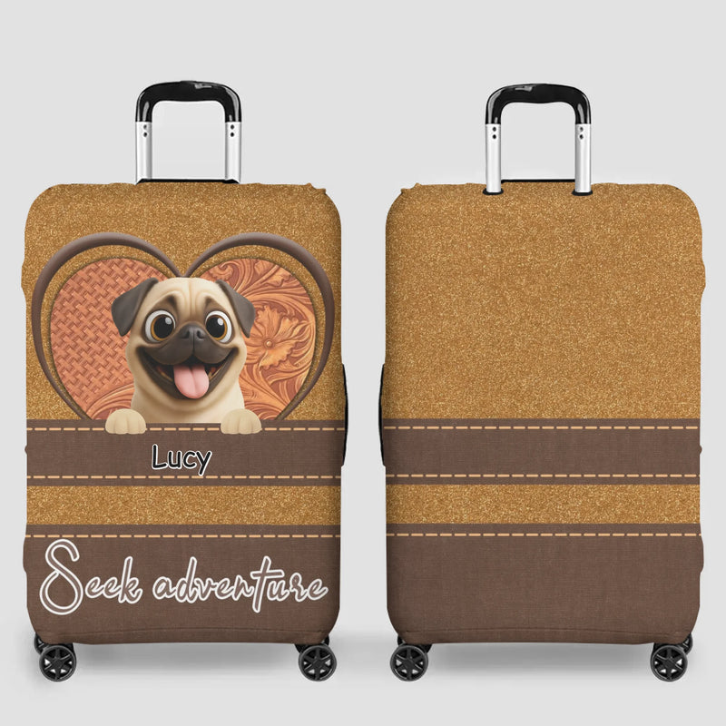 Custom Pug Luggage Cover – Heart Duo Pet Art With Custom Names | 89Prints