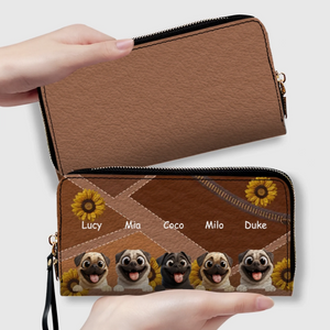 Customized Pug Lover Leather Wallet -  Personalized Sunflower Pattern Gift | 89Prints