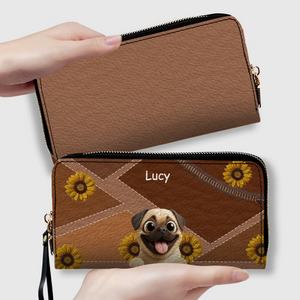 Customized Pug Lover Leather Wallet -  Personalized Sunflower Pattern Gift | 89Prints