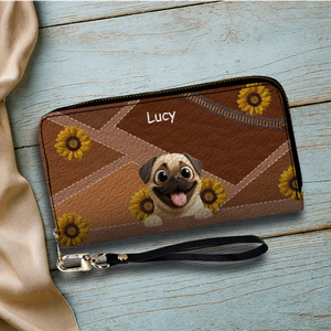 Customized Pug Lover Leather Wallet -  Personalized Sunflower Pattern Gift | 89Prints