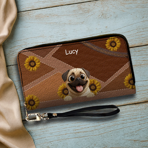 Customized Pug Lover Leather Wallet -  Personalized Sunflower Pattern Gift | 89Prints