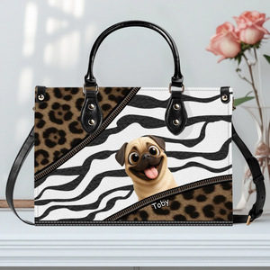 Personalized Pug Lover Handbag - Leopard & Stripe Inspired Dog Peek Gift | 89Prints