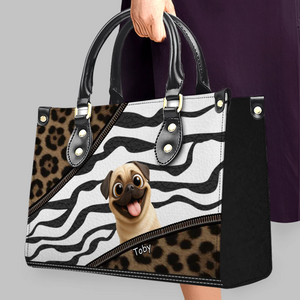 Personalized Pug Lover Handbag - Leopard & Stripe Inspired Dog Peek Gift | 89Prints