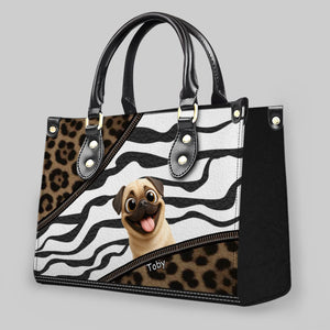 Personalized Pug Lover Handbag - Leopard & Stripe Inspired Dog Peek Gift | 89Prints