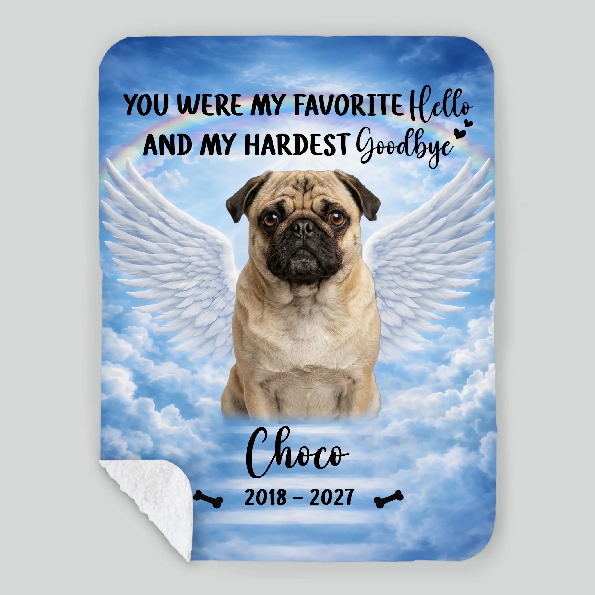 Personalized Pug Memorial Blanket - Custom Photo Remembrance With Rainbow Bridge | 89Prints