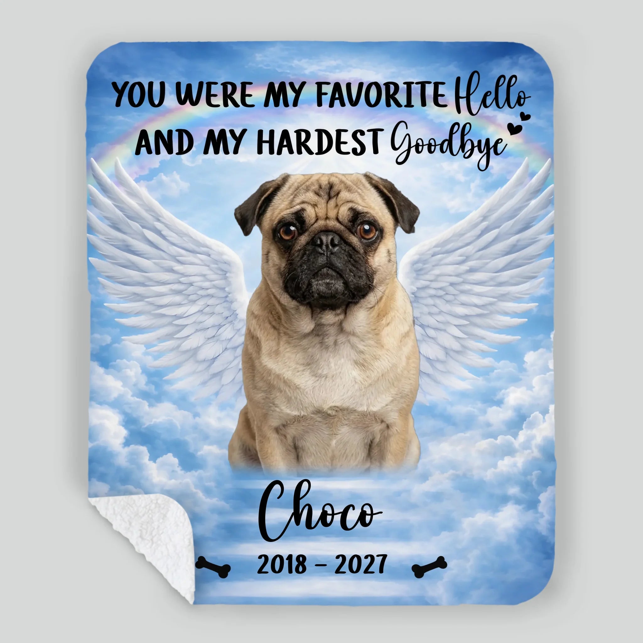 Personalized Pug Memorial Blanket - Custom Photo Remembrance With Rainbow Bridge | 89Prints