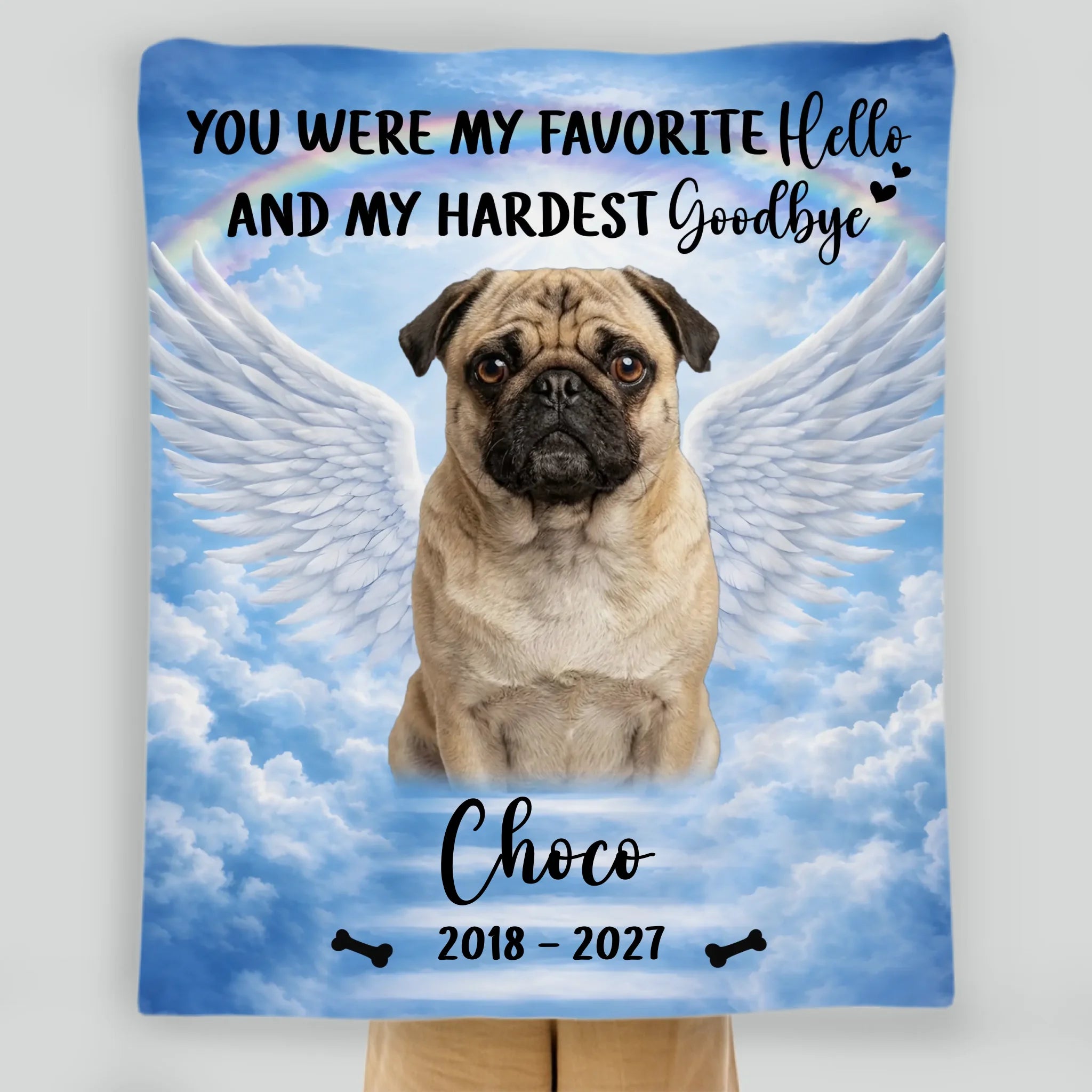 Personalized Pug Memorial Blanket - Custom Photo Remembrance With Rainbow Bridge | 89Prints