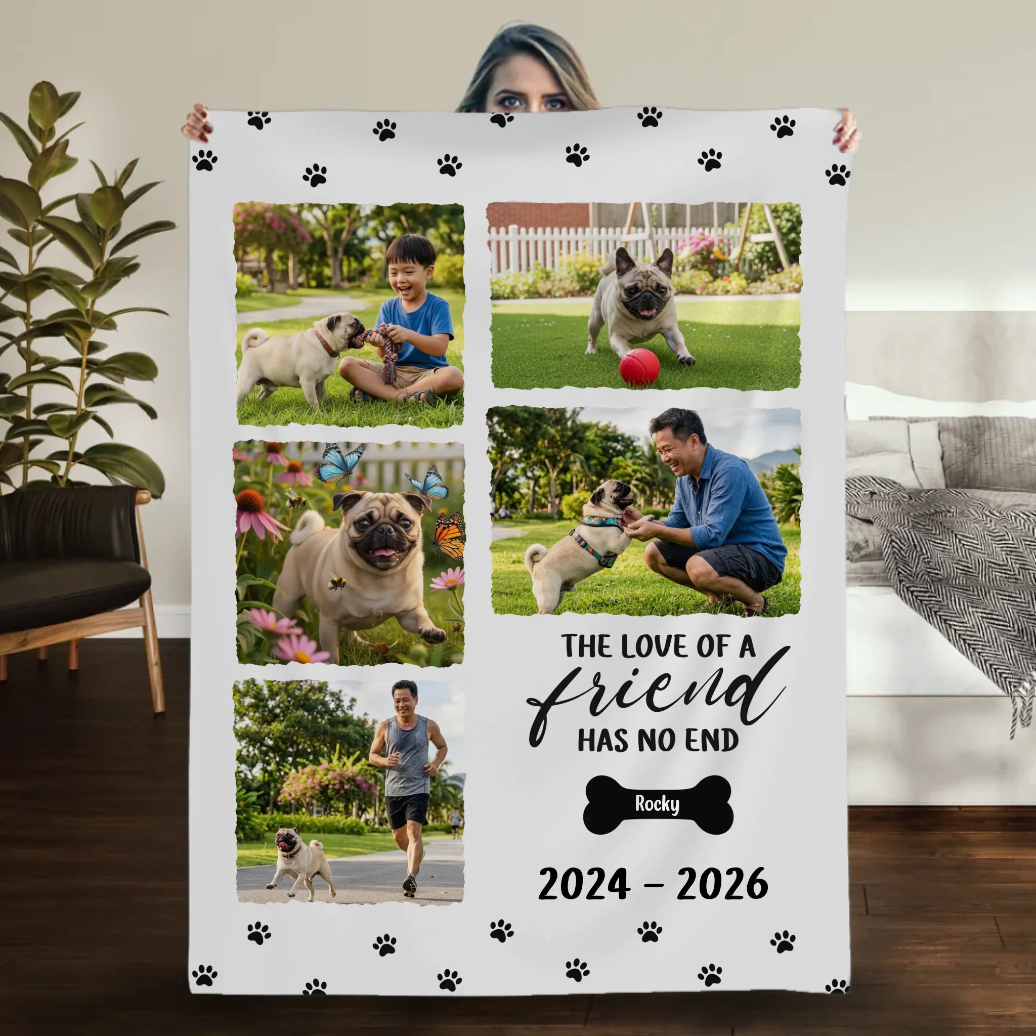 Custom Pug Lover Blanket - In Loving Memory Pet Tribute, 