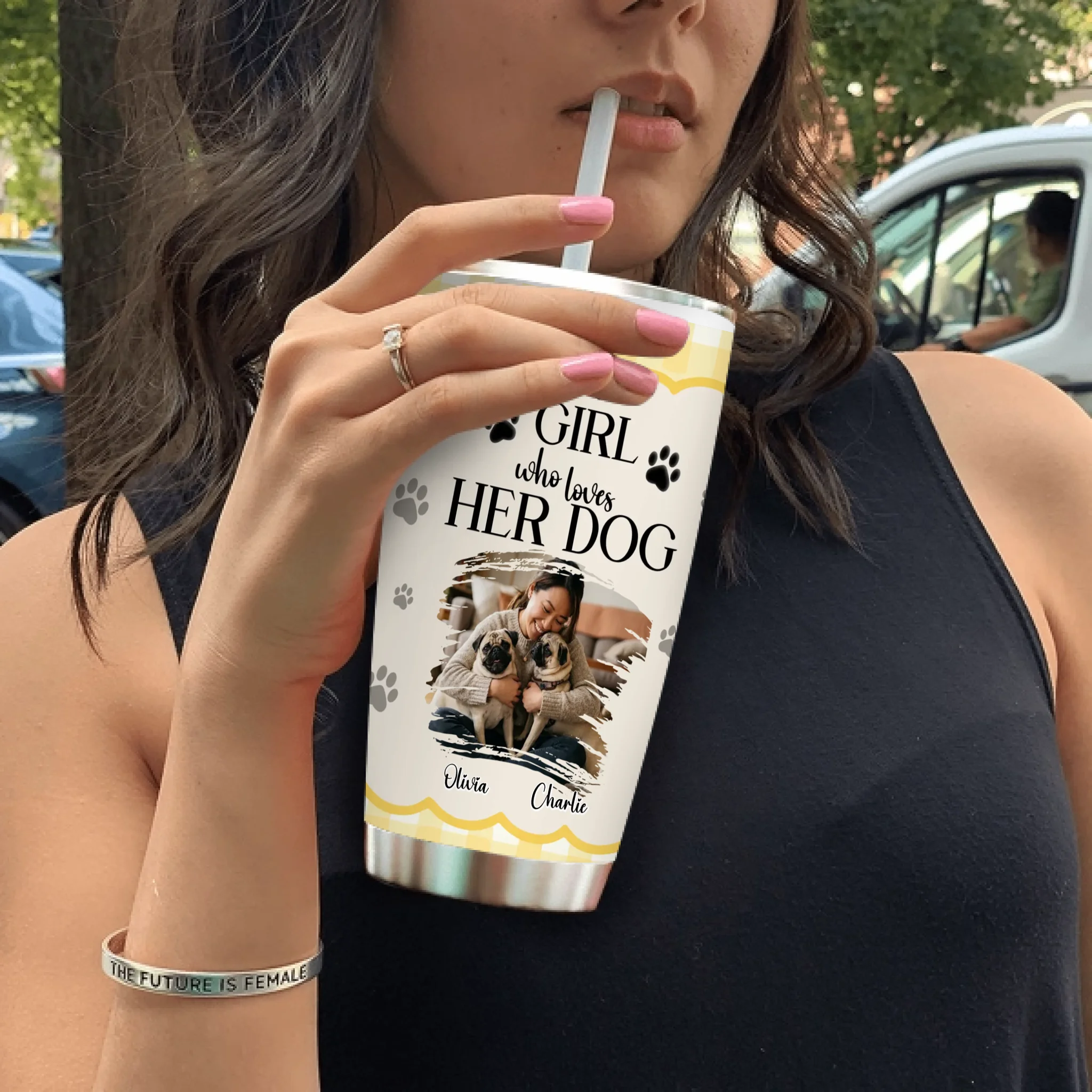 Custom Pug Lover Tumbler – Just A Girl Who Loves Her Dog Personalized Picture | 89Prints