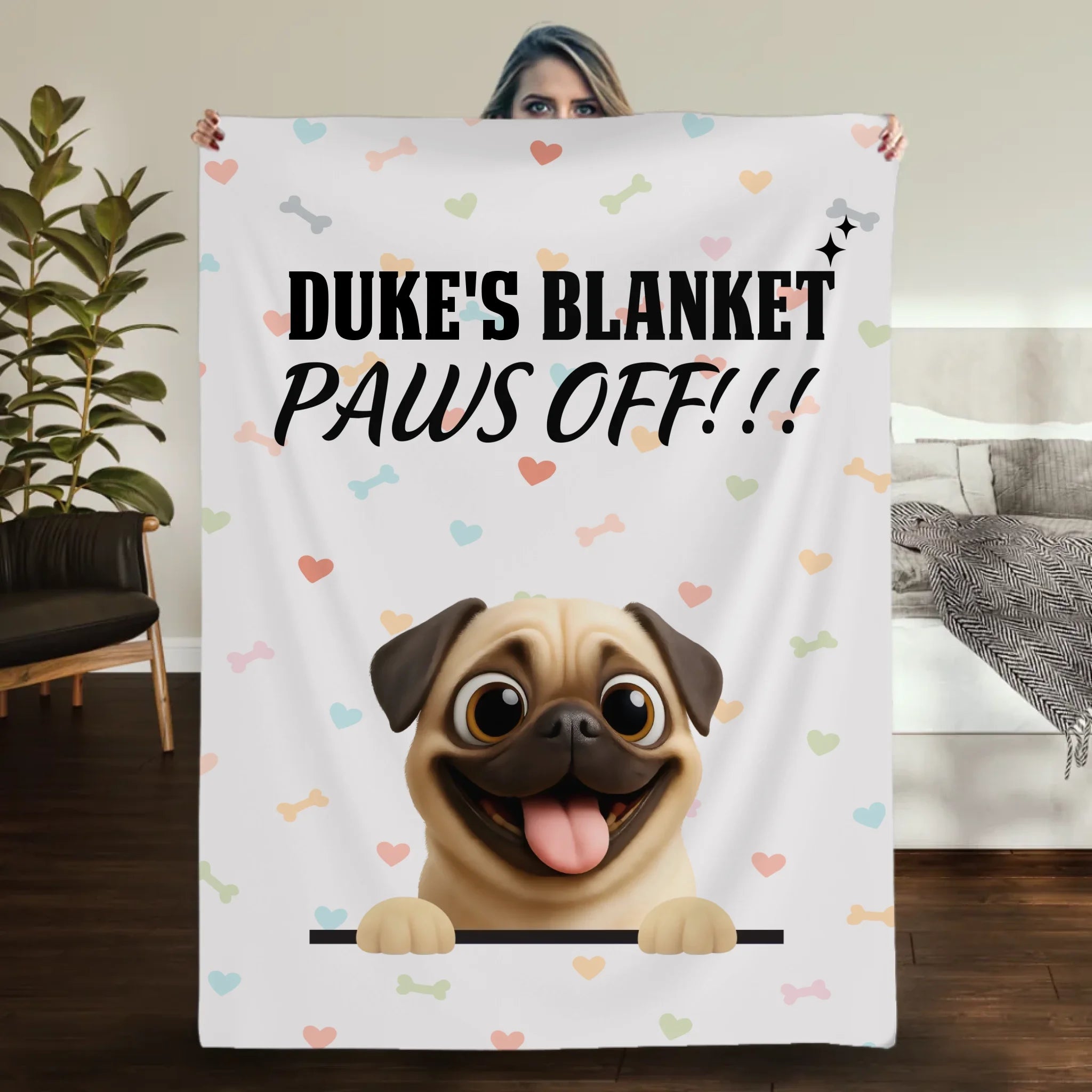 Personalized Pug Blanket - Funny Paws Off Dog Lover Gift With Names | 89Prints