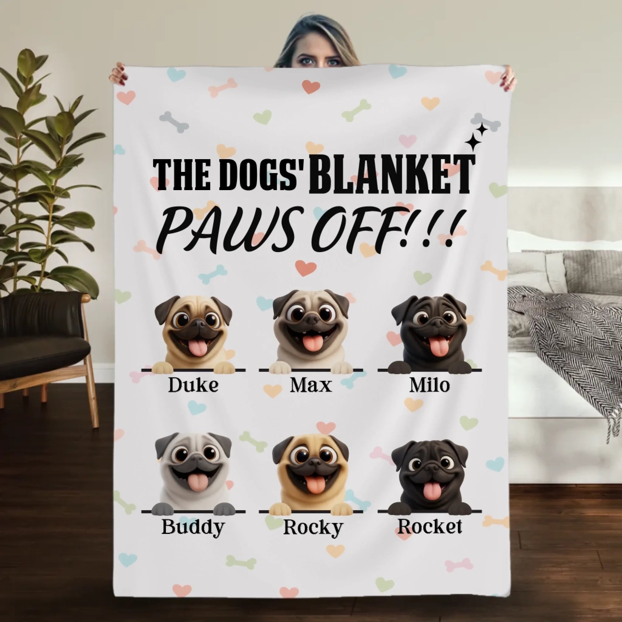 Personalized Pug Blanket - Funny Paws Off Dog Lover Gift With Names | 89Prints