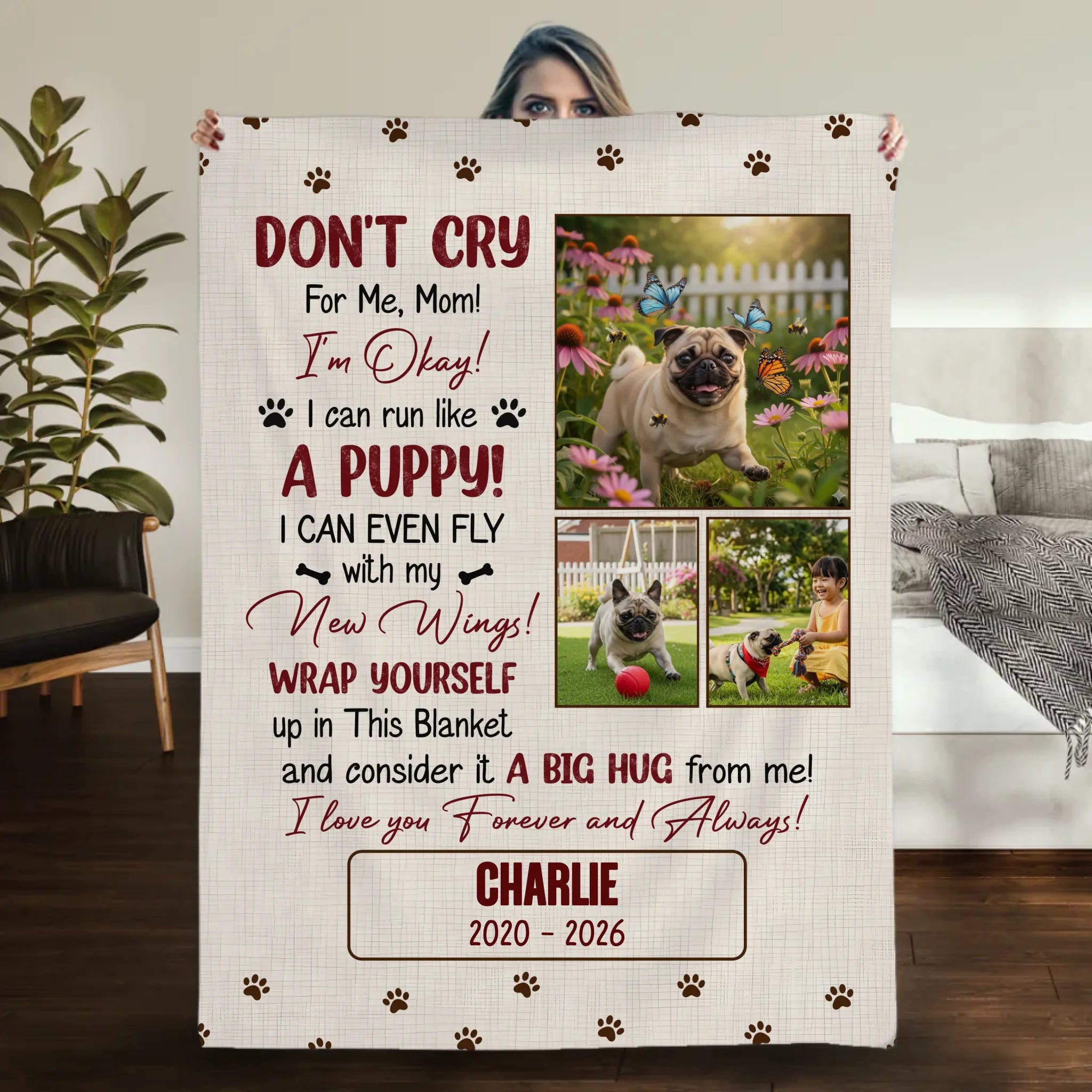 Custom Pug Lover Blanket - Don’t Cry For Me Mom Photo Dog Loss Gift | 89Prints