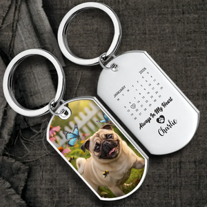 Custom Pug Keychain – “Always In My Heart” Memorial Design With Name | 89Prints