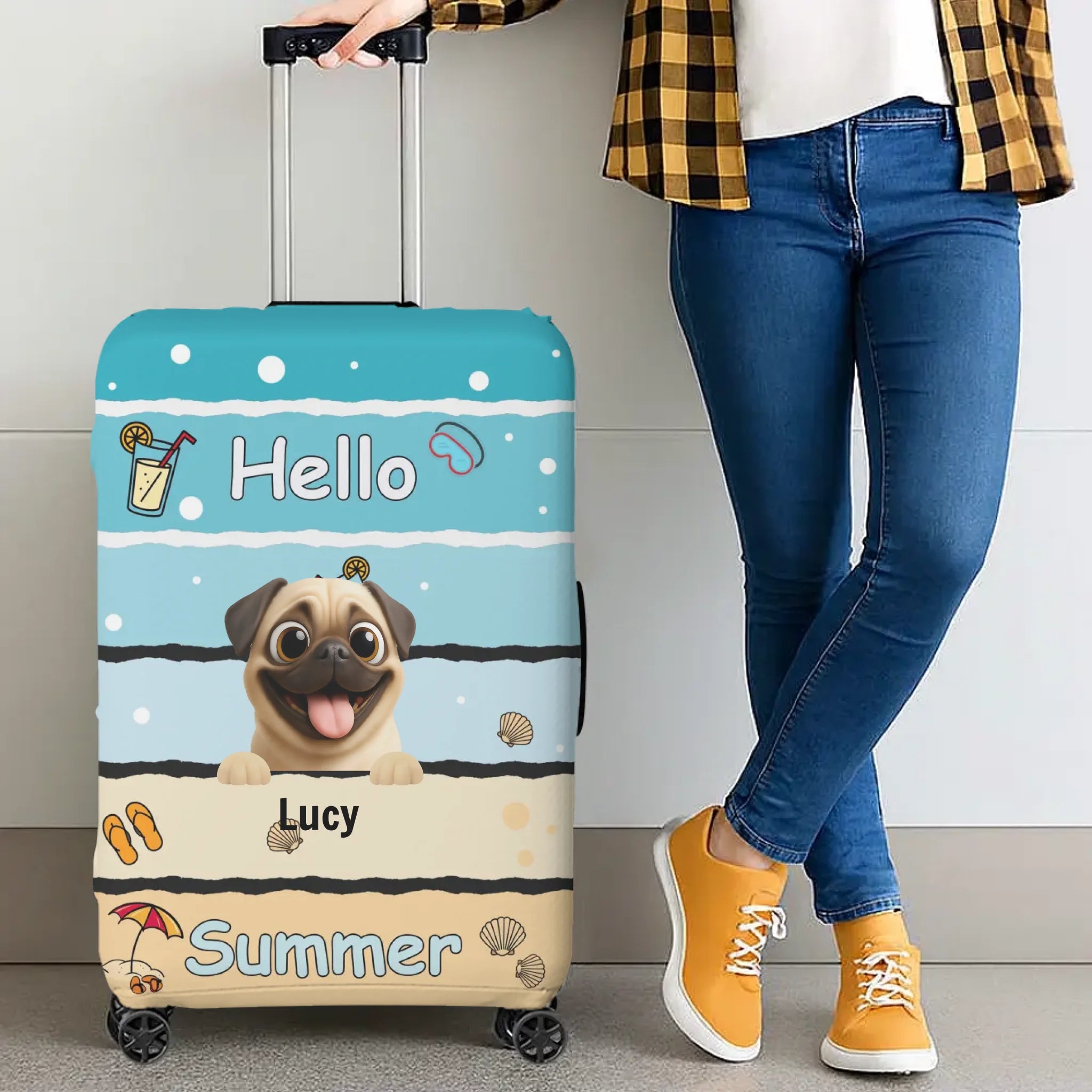 Personalized Pug Luggage Cover - Beach Hello Pup Gift For Dog Owners | 89Prints
