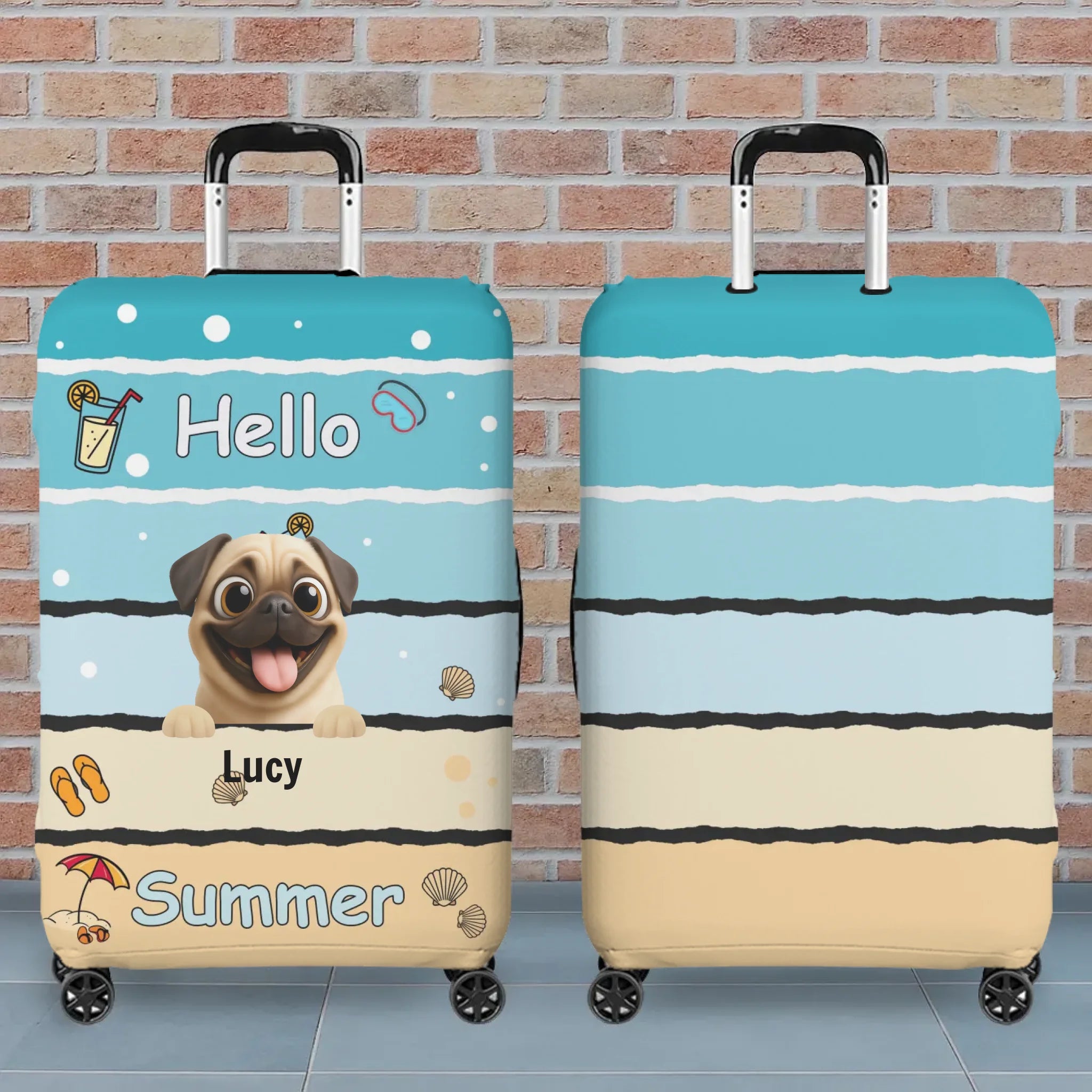 Personalized Pug Luggage Cover - Beach Hello Pup Gift For Dog Owners | 89Prints