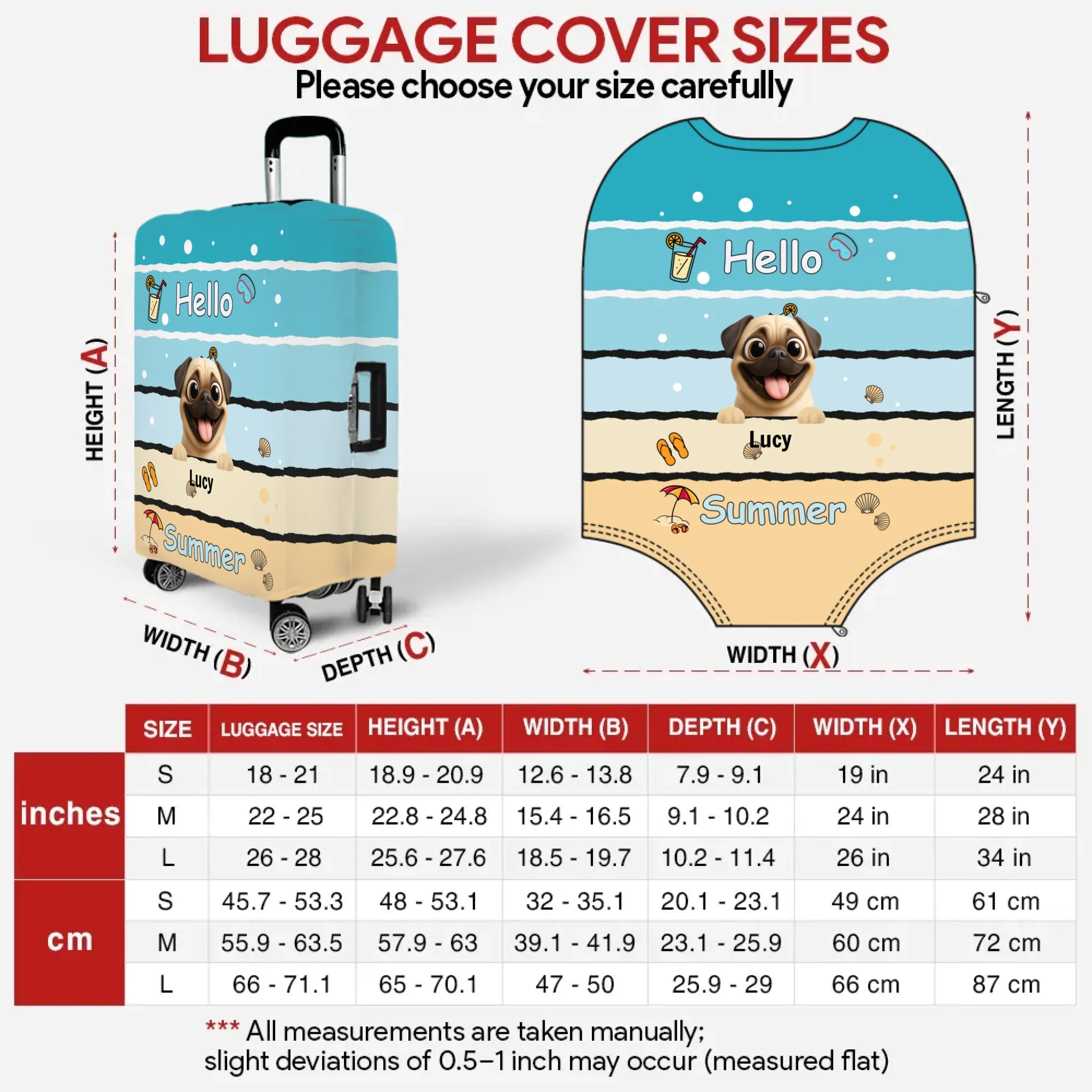 Personalized Pug Luggage Cover - Beach Hello Pup Gift For Dog Owners | 89Prints