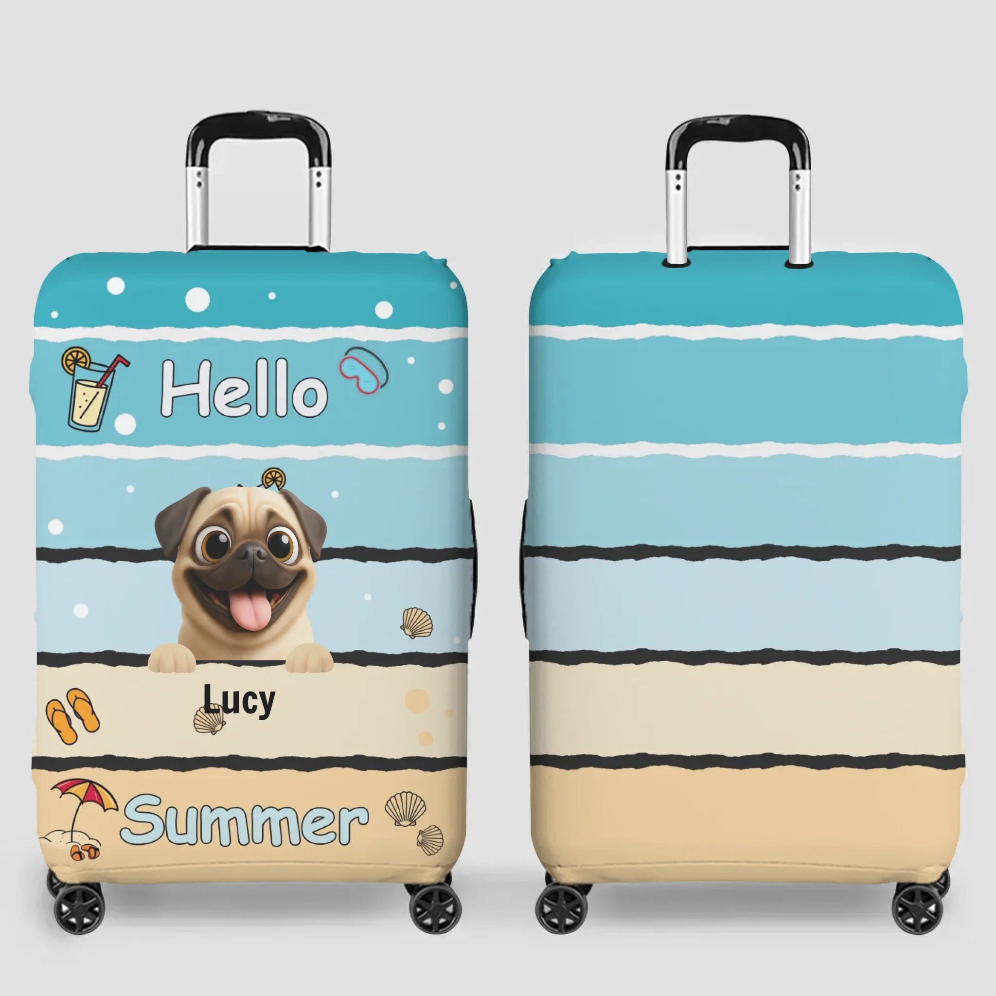 Personalized Pug Luggage Cover - Beach Hello Pup Gift For Dog Owners | 89Prints