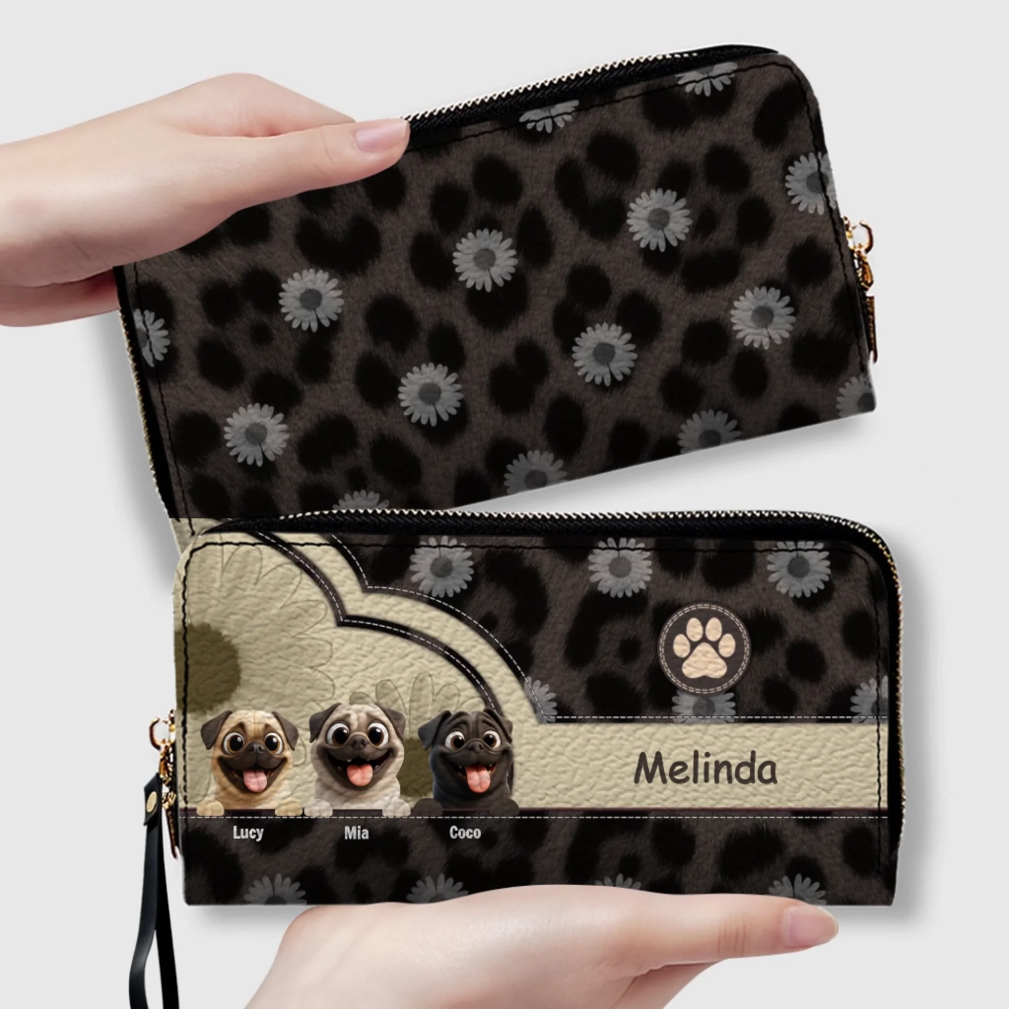 Personalized Pug Wallet - Custom Pet Illustration Leather Purse | 89Prints