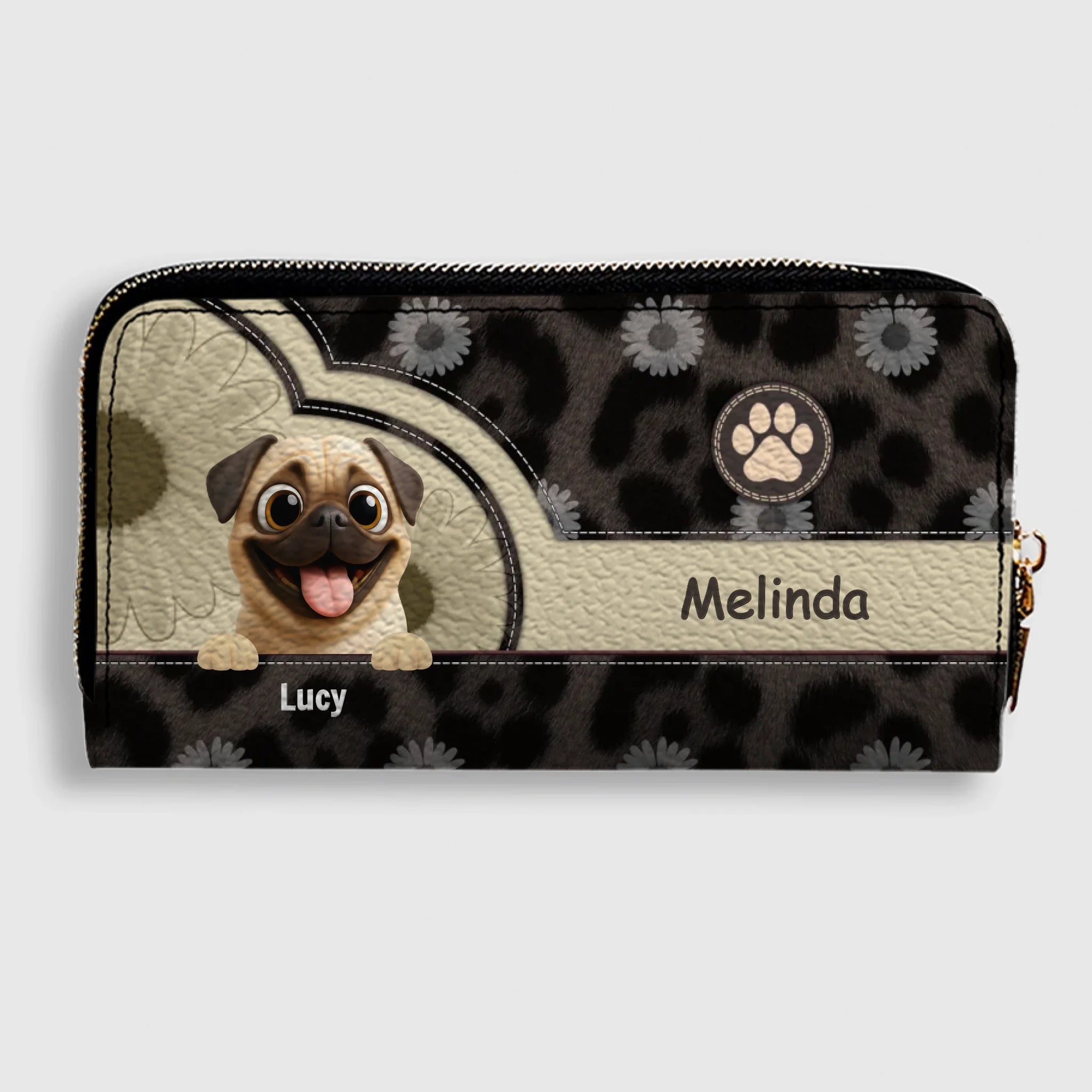 Personalized Pug Wallet - Custom Pet Illustration Leather Purse | 89Prints
