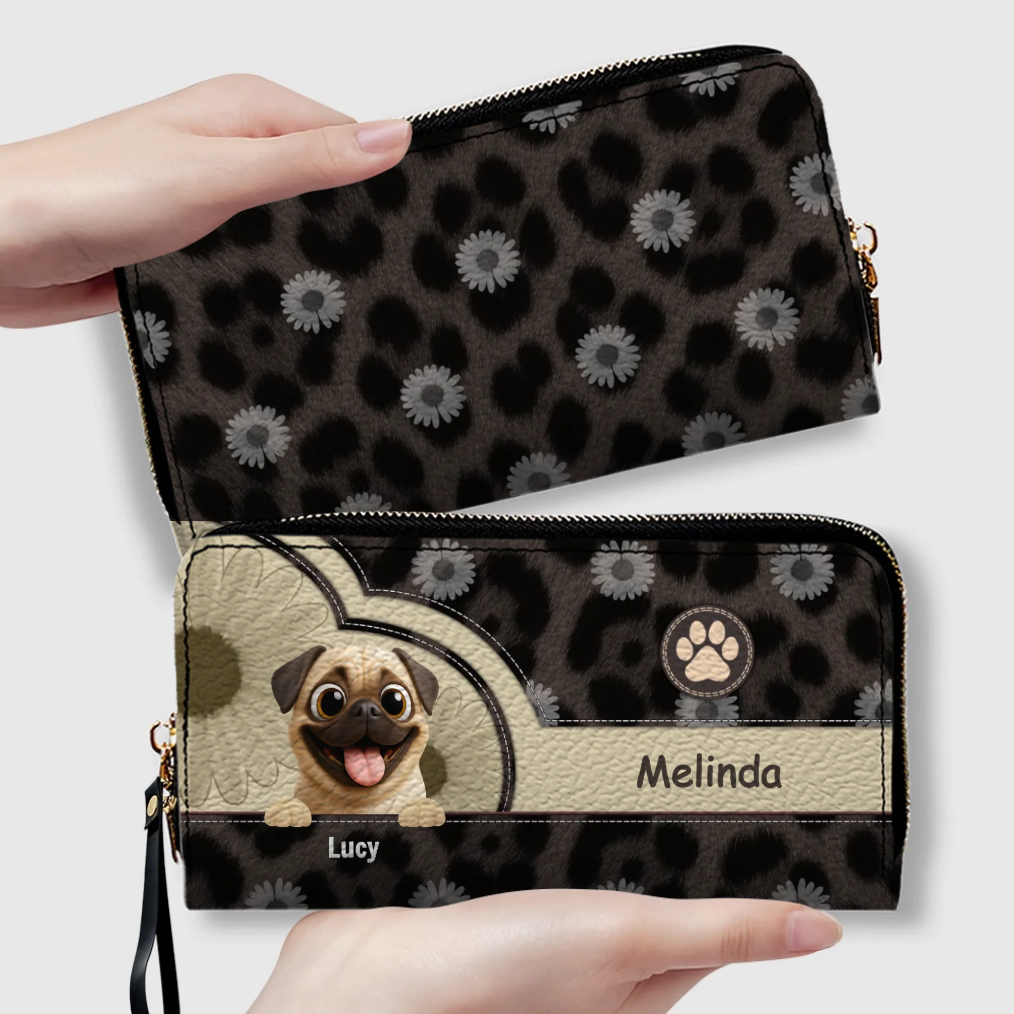 Personalized Pug Wallet - Custom Pet Illustration Leather Purse | 89Prints