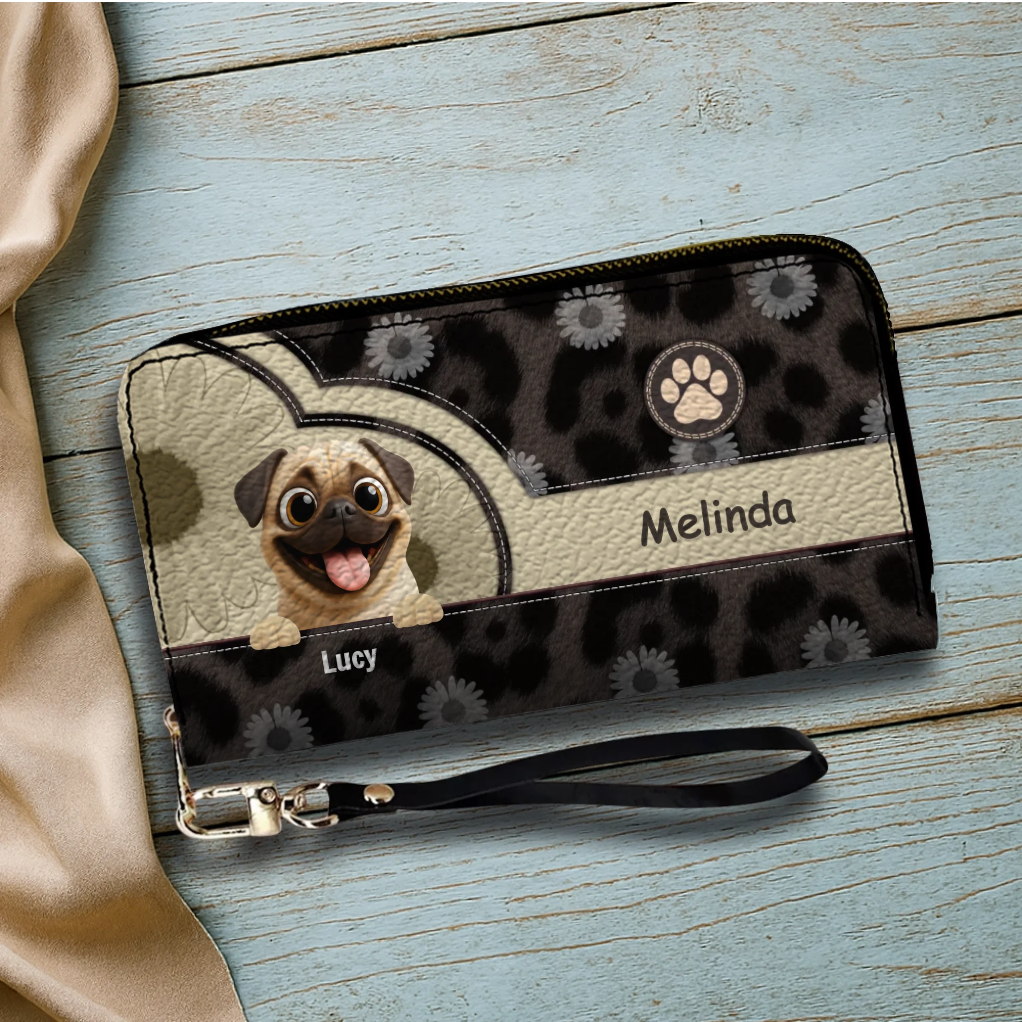 Personalized Pug Wallet - Custom Pet Illustration Leather Purse | 89Prints