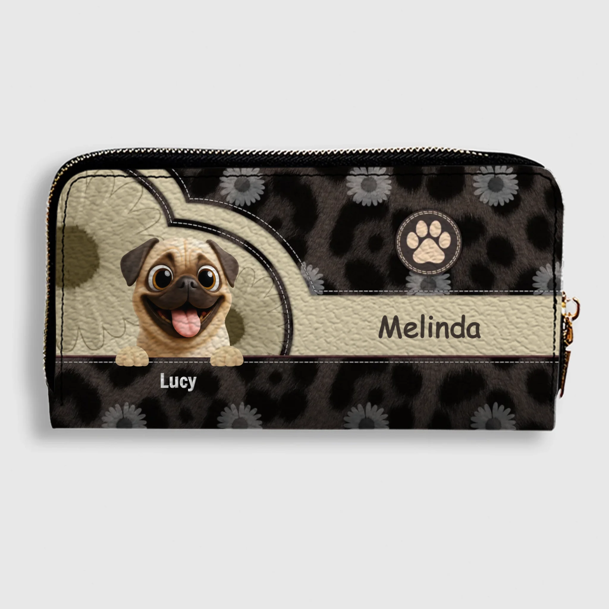Personalized Pug Wallet - Custom Pet Illustration Leather Purse | 89Prints