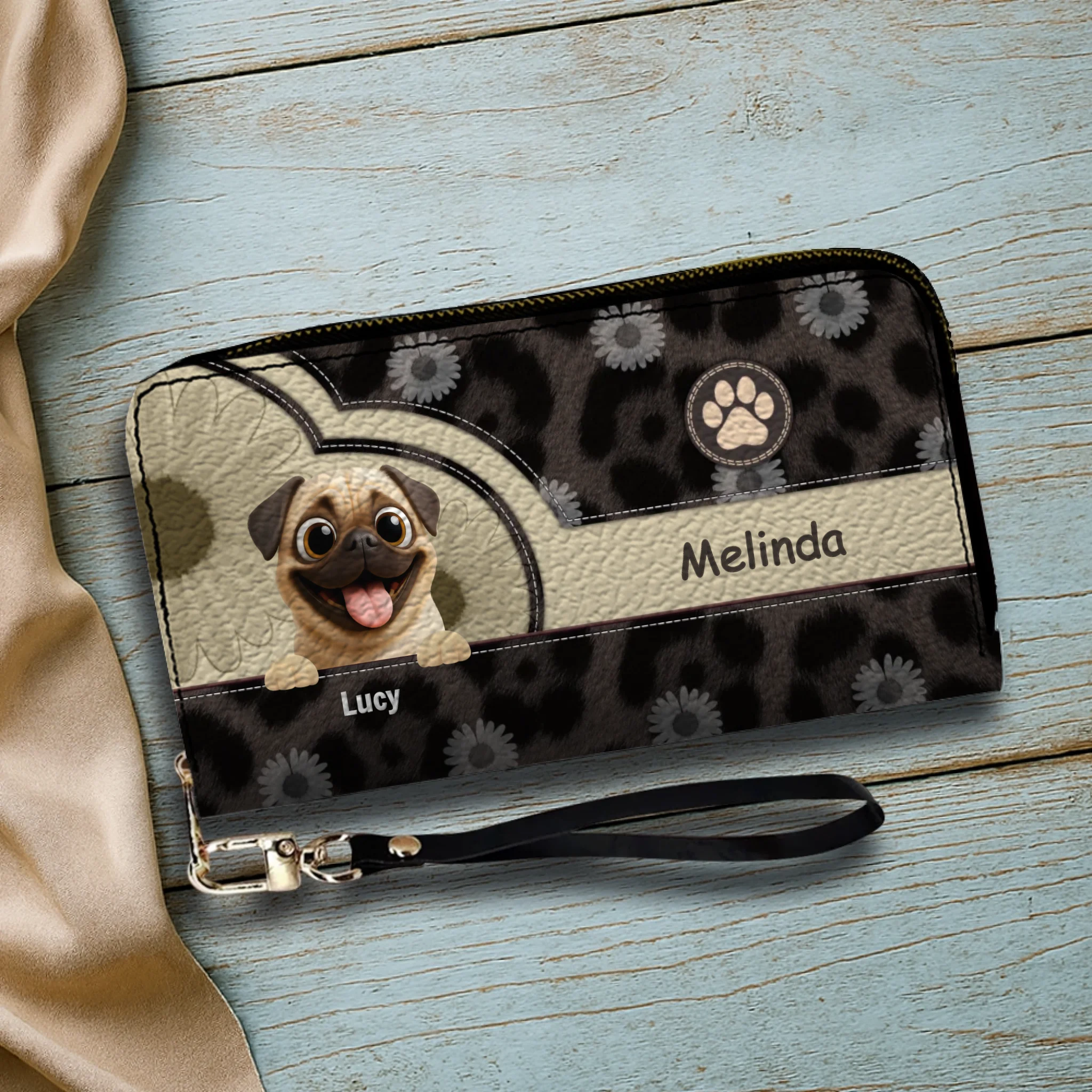Personalized Pug Wallet - Custom Pet Illustration Leather Purse | 89Prints