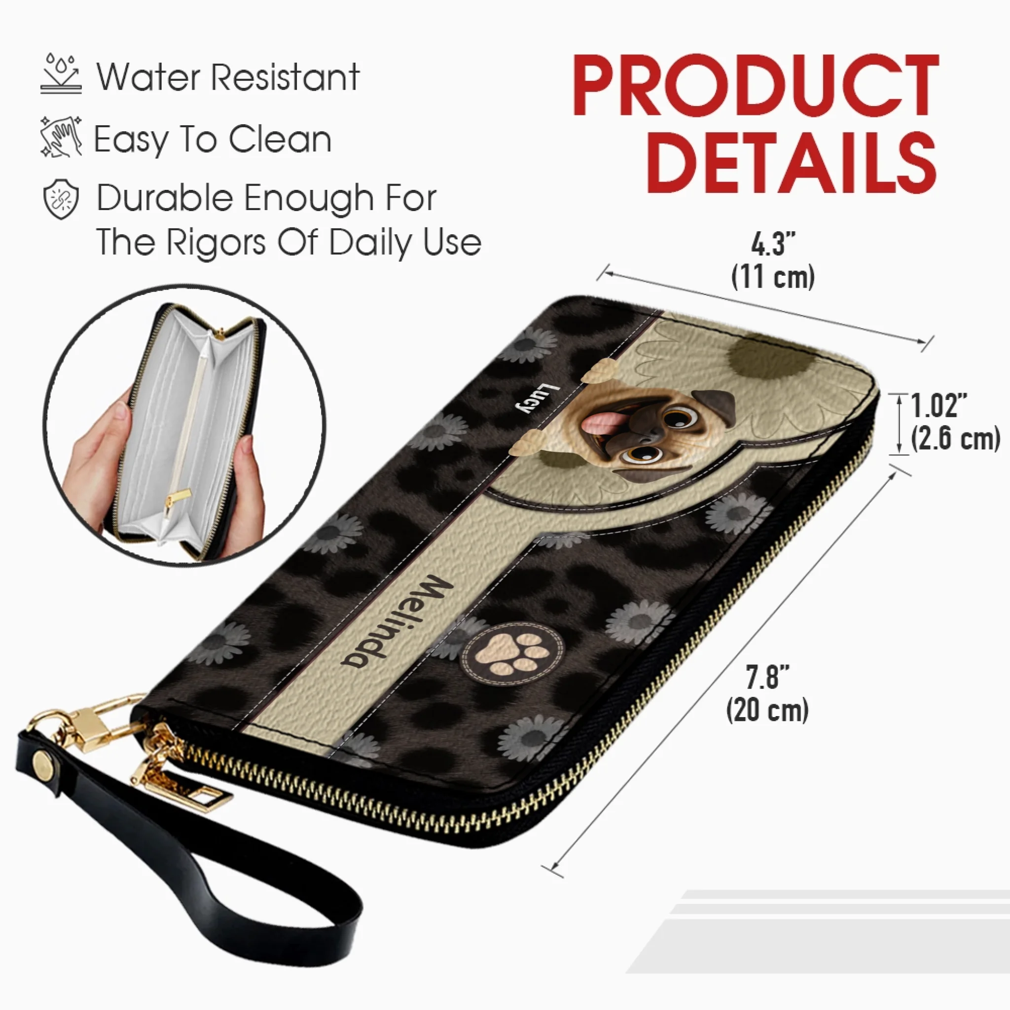 Personalized Pug Wallet - Custom Pet Illustration Leather Purse | 89Prints