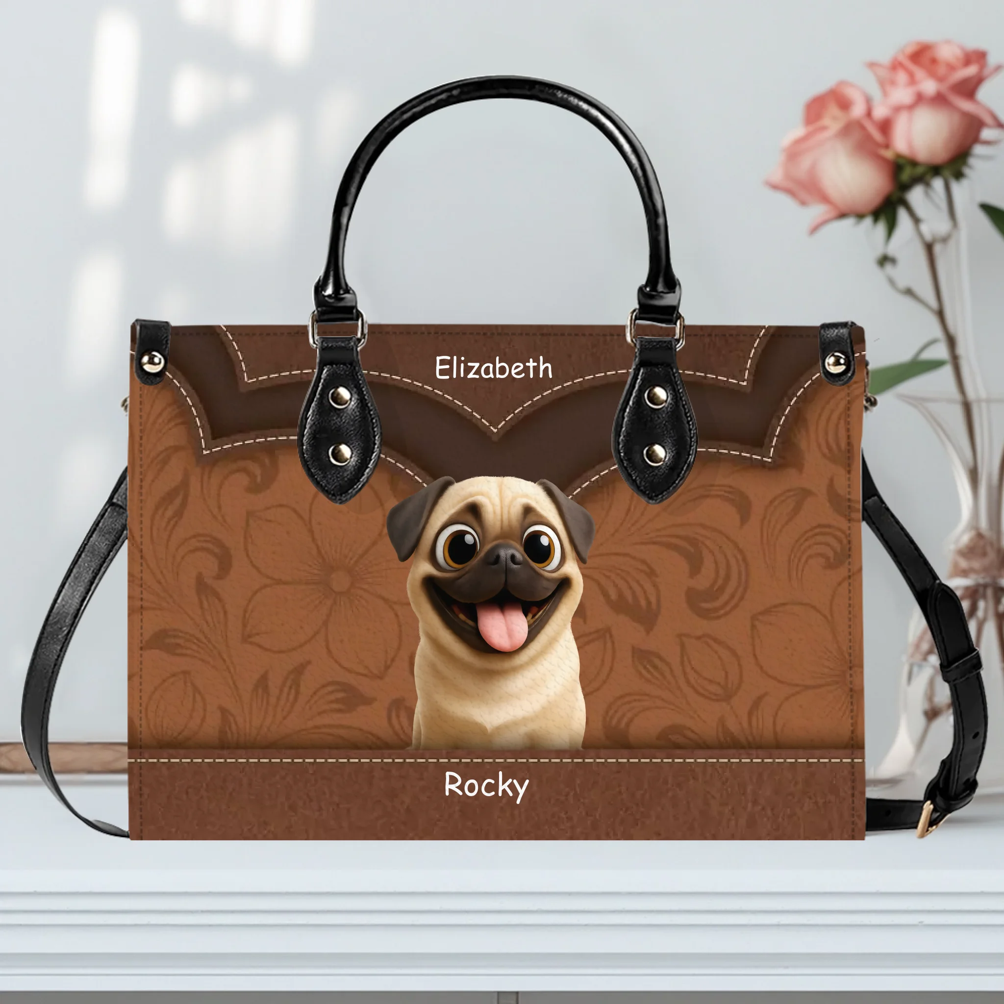 Custom Pug Handbag For Women - Layered Heart Stitch Artwork Gift | 89Prints